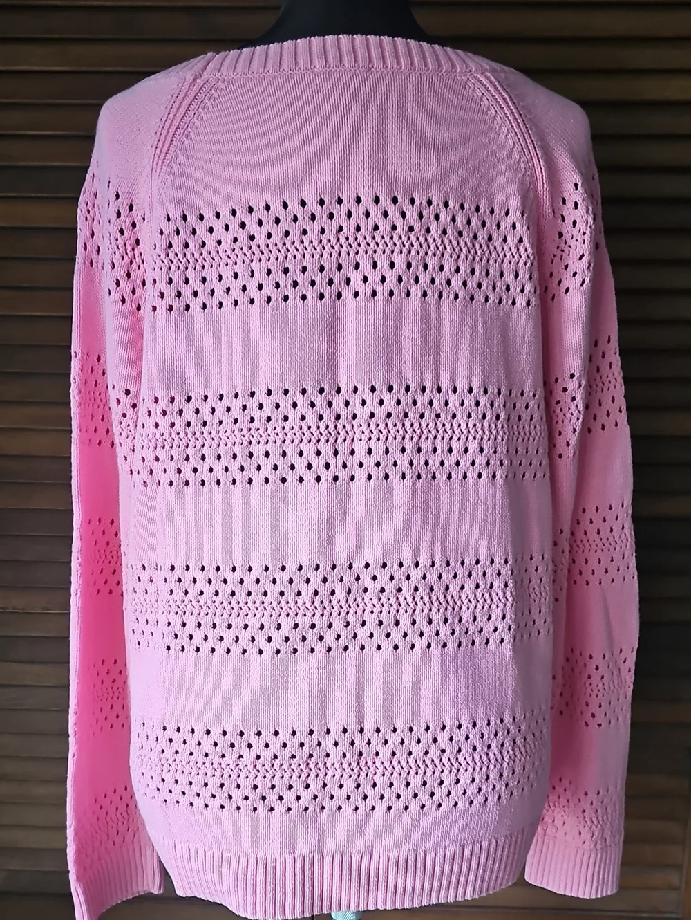 Talbots Pink Open Knit Long Sleeve Crewneck Sweater Women's Size XL